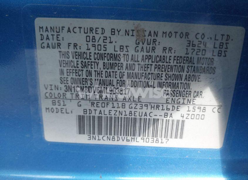 Photo 9 of 2021 Nissan Versa S XTRONIC CVT (VIN 3N1CN8DV6ML903817)