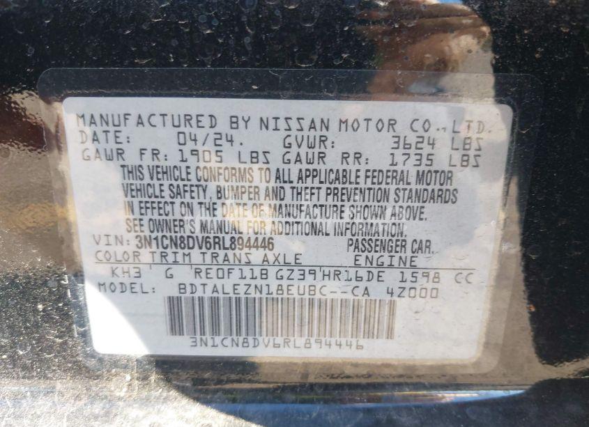Photo 9 of 2024 Nissan Versa 1.6 S (VIN 3N1CN8DV6RL894446)