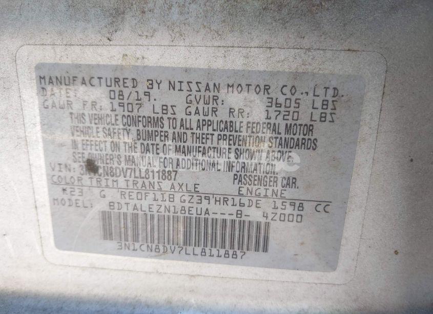 Photo 9 of 2020 Nissan Versa S XTRONIC CVT (VIN 3N1CN8DV7LL811887)