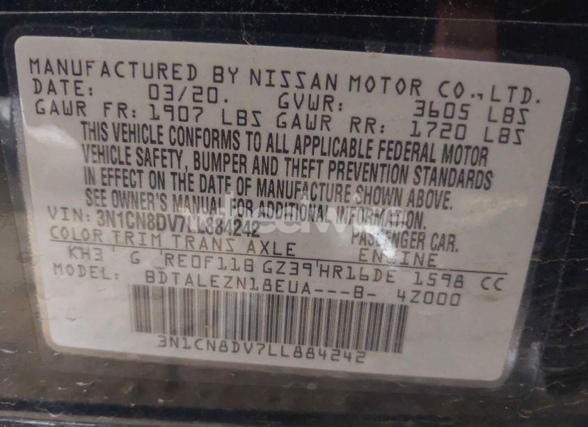 Photo 9 of 2020 Nissan Versa S XTRONIC CVT (VIN 3N1CN8DV7LL884242)