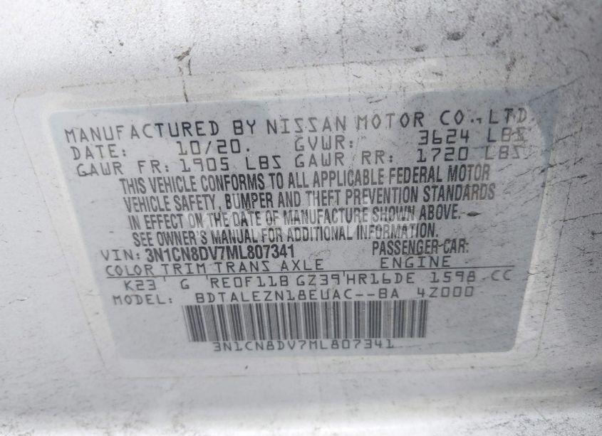 Photo 9 of 2021 Nissan Versa S XTRONIC CVT (VIN 3N1CN8DV7ML807341)