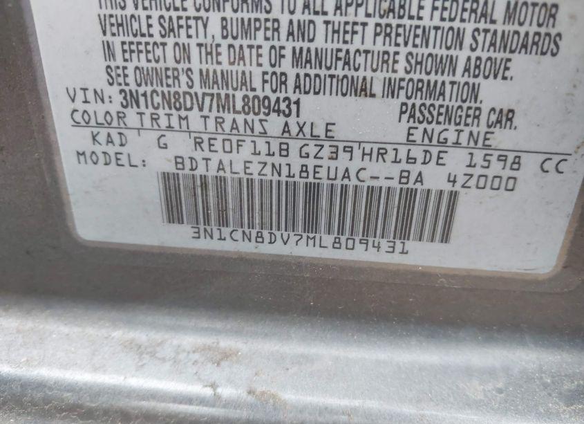 Photo 8 of 2021 Nissan Versa S XTRONIC CVT (VIN 3N1CN8DV7ML809431)