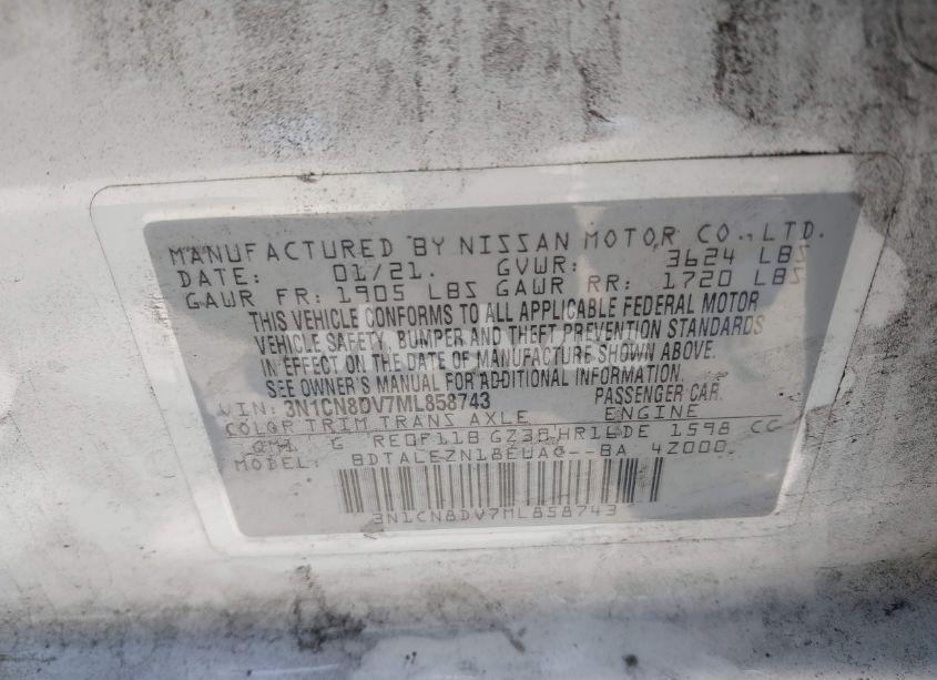 Photo 9 of 2021 Nissan Versa S XTRONIC CVT (VIN 3N1CN8DV7ML858743)