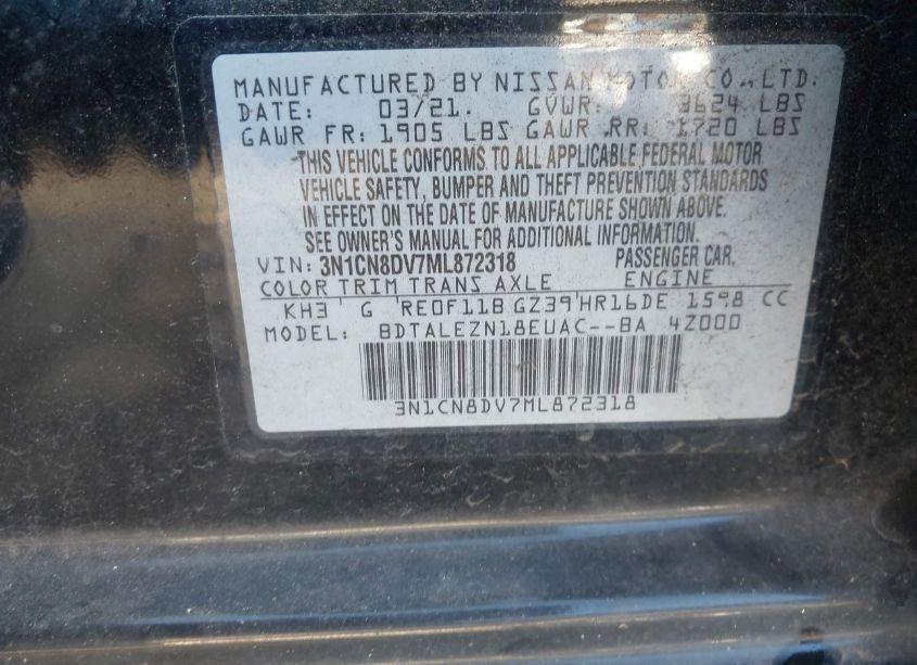 Photo 9 of 2021 Nissan Versa S XTRONIC CVT (VIN 3N1CN8DV7ML872318)