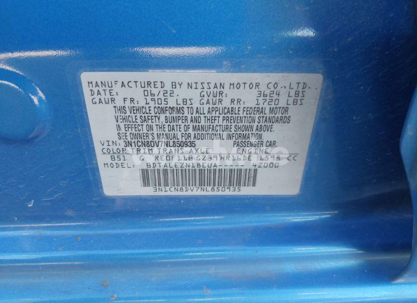 Photo 9 of 2022 Nissan Versa 1.6 S XTRONIC CVT (VIN 3N1CN8DV7NL850935)