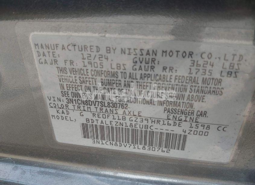 Photo 9 of 2025 Nissan Versa 1.6 S (VIN 3N1CN8DV7SL830762)