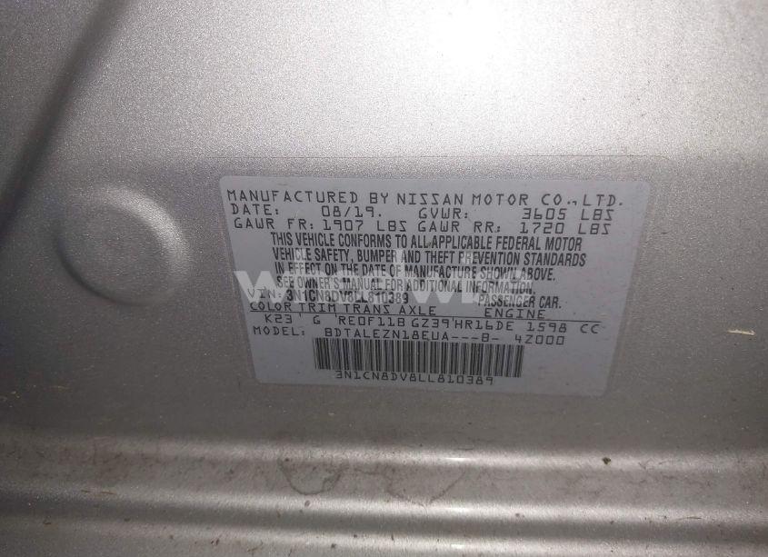 Photo 9 of 2020 Nissan Versa S XTRONIC CVT (VIN 3N1CN8DV8LL810389)