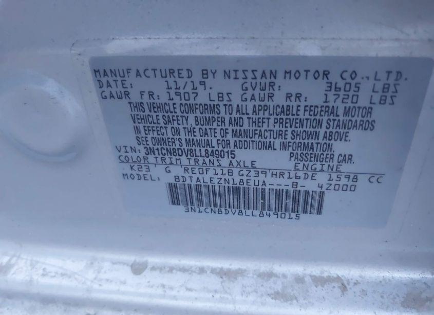 Photo 9 of 2020 Nissan Versa S XTRONIC CVT (VIN 3N1CN8DV8LL849015)