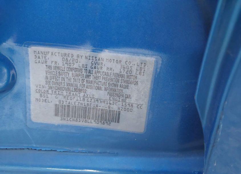 Photo 9 of 2020 Nissan Versa S XTRONIC CVT (VIN 3N1CN8DV8LL909892)