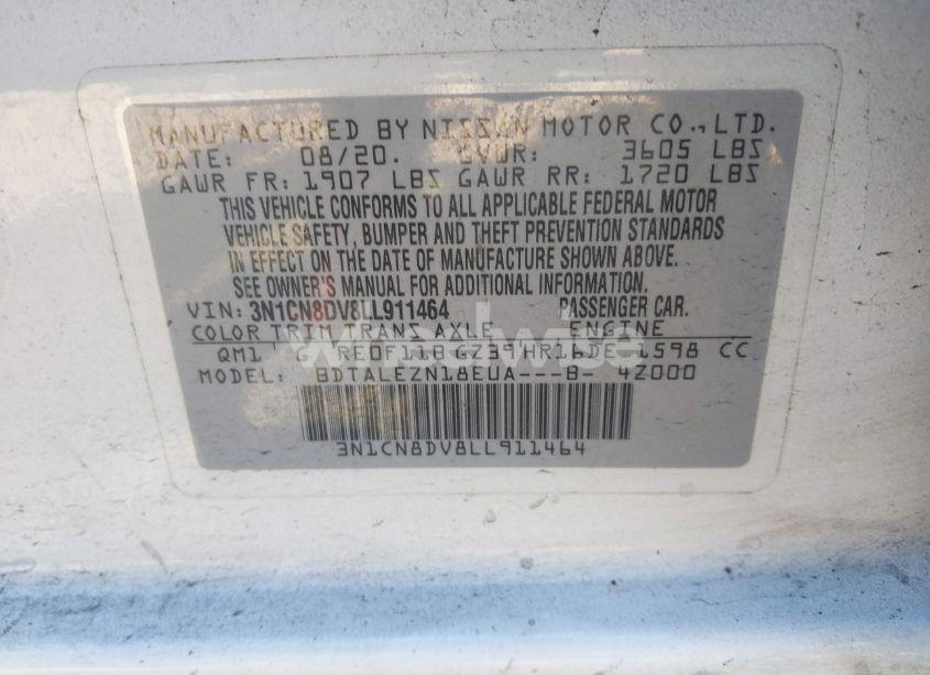 Photo 9 of 2020 Nissan Versa S XTRONIC CVT (VIN 3N1CN8DV8LL911464)