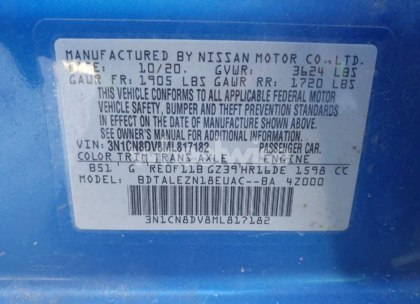 Photo 9 of 2021 Nissan Versa S XTRONIC CVT (VIN 3N1CN8DV8ML817182)