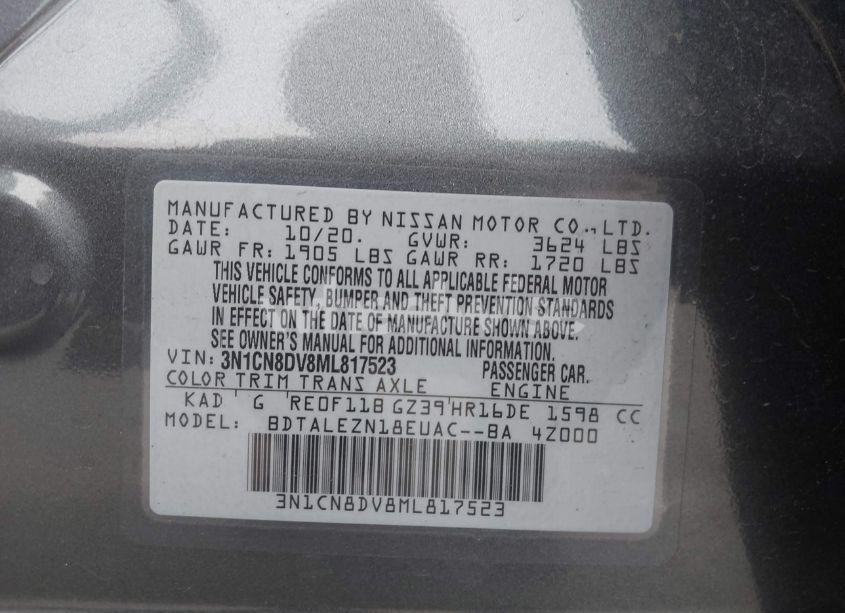 Photo 9 of 2021 Nissan Versa S XTRONIC CVT (VIN 3N1CN8DV8ML817523)