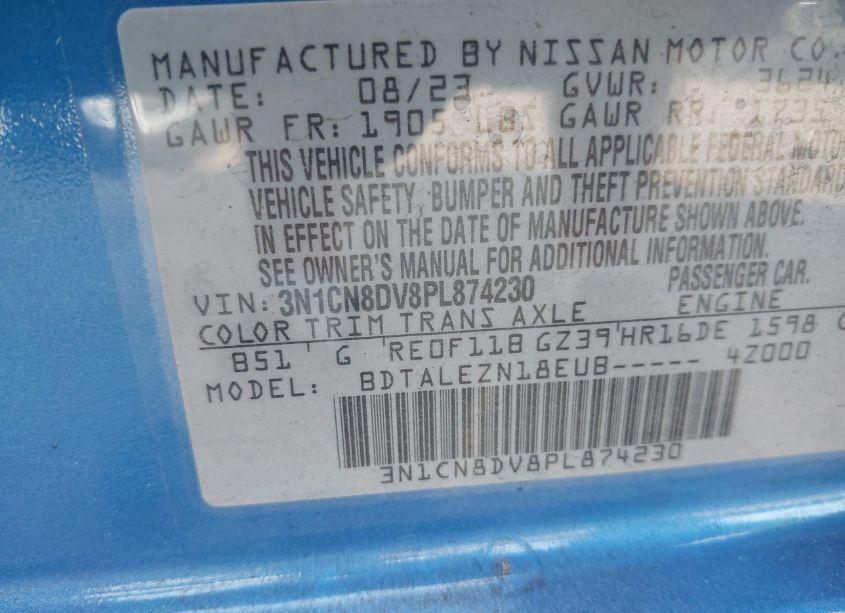 Photo 9 of 2023 Nissan Versa 1.6 S XTRONIC CVT (VIN 3N1CN8DV8PL874230)