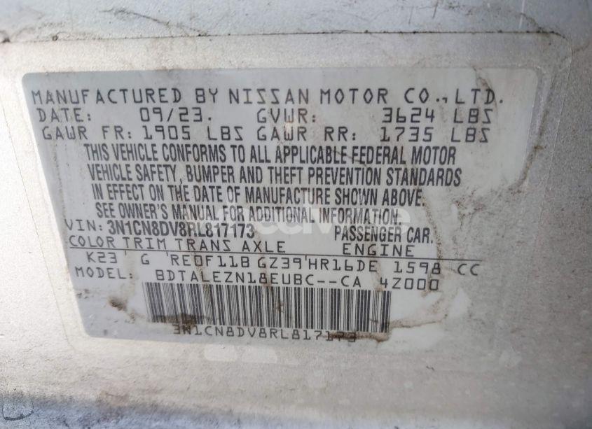 Photo 9 of 2024 Nissan Versa 1.6 S (VIN 3N1CN8DV8RL817173)