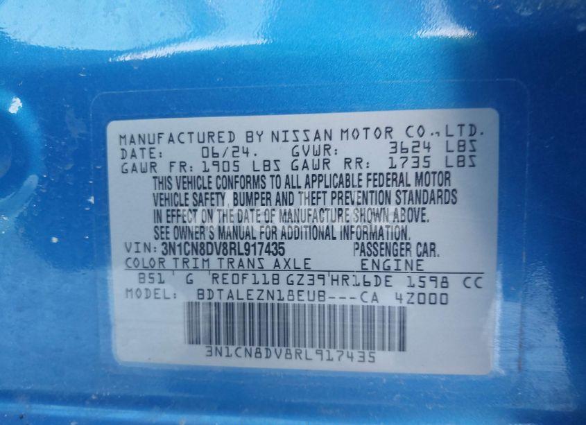 Photo 9 of 2024 Nissan Versa 1.6 S (VIN 3N1CN8DV8RL917435)