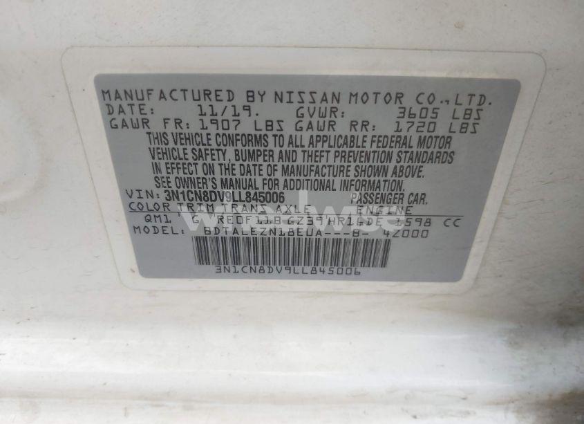 Photo 9 of 2020 Nissan Versa S XTRONIC CVT (VIN 3N1CN8DV9LL845006)