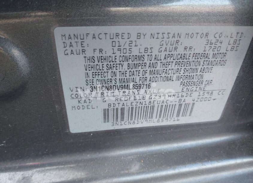 Photo 9 of 2021 Nissan Versa S XTRONIC CVT (VIN 3N1CN8DV9ML859716)