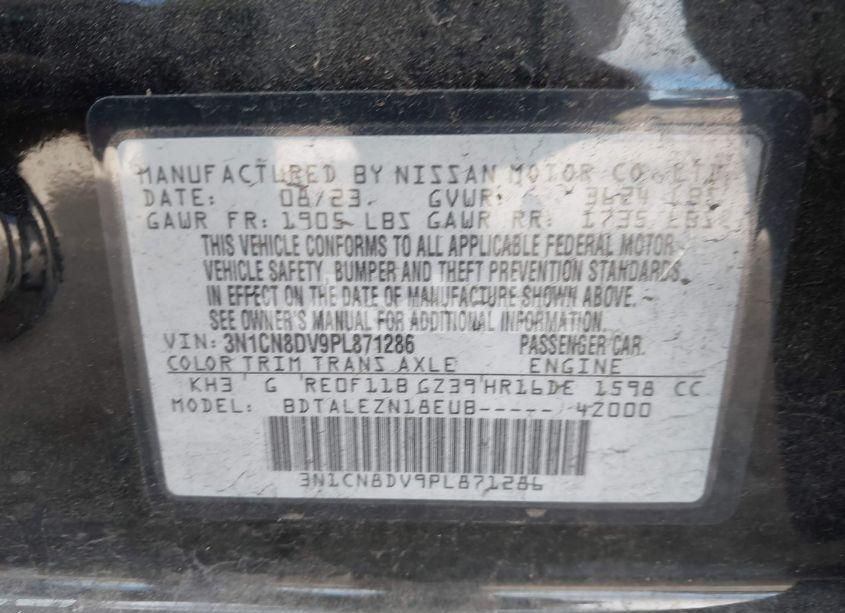 Photo 9 of 2023 Nissan Versa 1.6 S XTRONIC CVT (VIN 3N1CN8DV9PL871286)