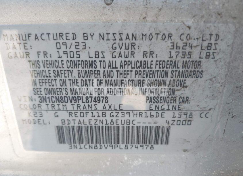 Photo 9 of 2023 Nissan Versa 1.6 S XTRONIC CVT (VIN 3N1CN8DV9PL874978)