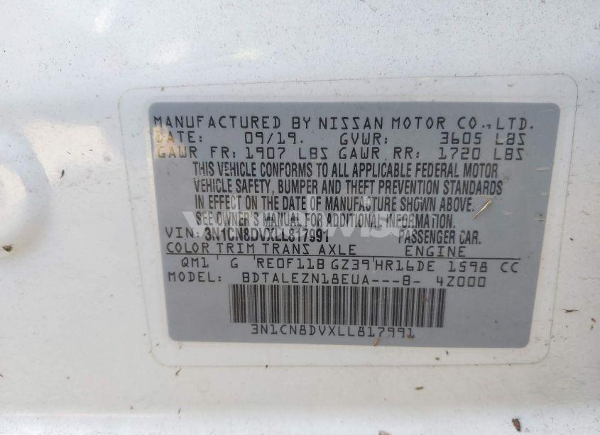 Photo 9 of 2020 Nissan Versa S XTRONIC CVT (VIN 3N1CN8DVXLL817991)