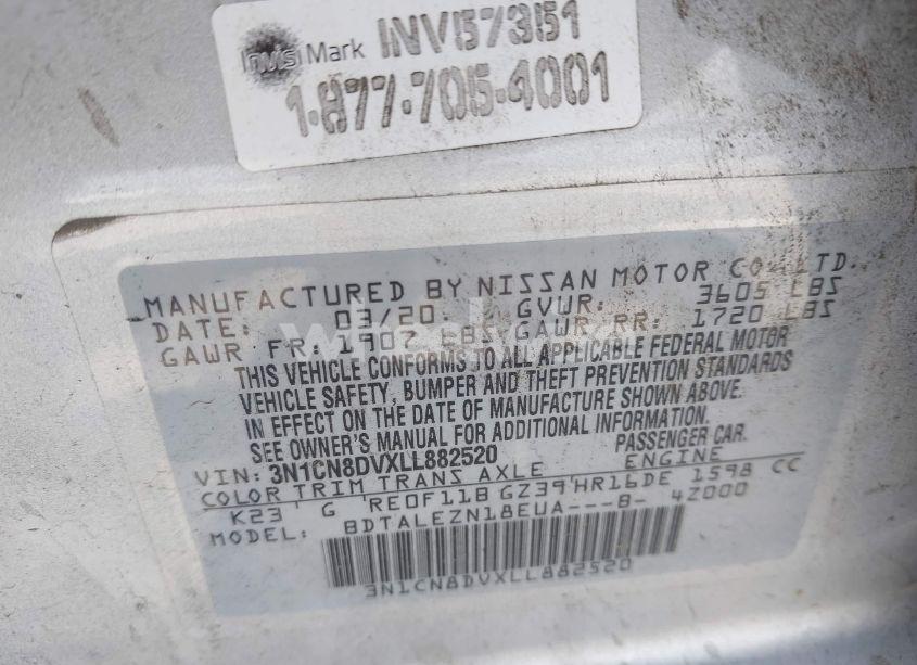 Photo 9 of 2020 Nissan Versa S XTRONIC CVT (VIN 3N1CN8DVXLL882520)