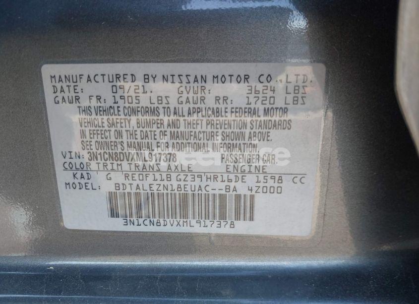 Photo 9 of 2021 Nissan Versa S XTRONIC CVT (VIN 3N1CN8DVXML917378)