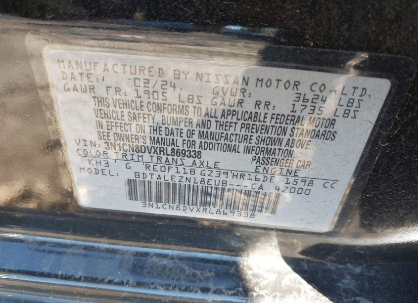 Photo 9 of 2024 Nissan Versa 1.6 S (VIN 3N1CN8DVXRL869338)