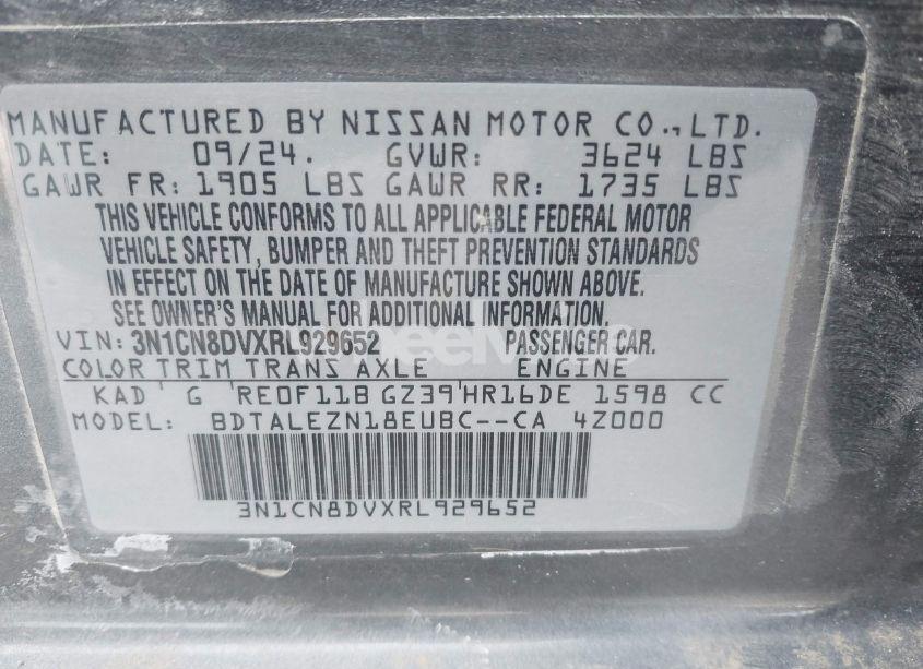 Photo 9 of 2024 Nissan Versa 1.6 S (VIN 3N1CN8DVXRL929652)