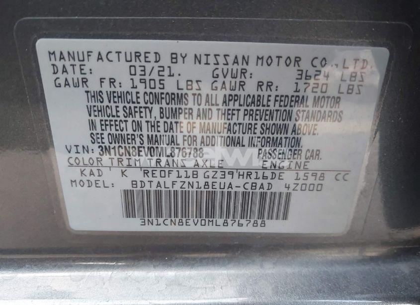 Photo 9 of 2021 Nissan Versa SV XTRONIC CVT (VIN 3N1CN8EV0ML876788)
