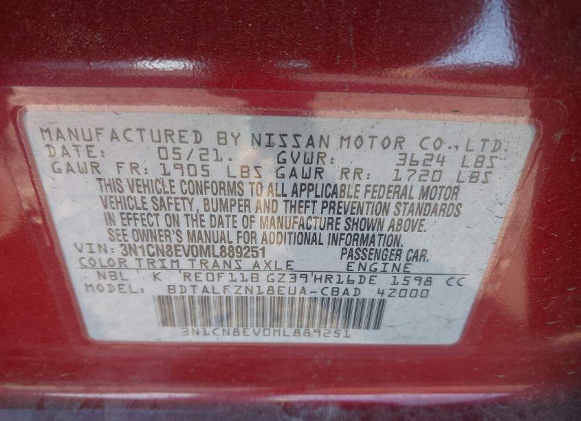 Photo 9 of 2021 Nissan Versa SV XTRONIC CVT (VIN 3N1CN8EV0ML889251)