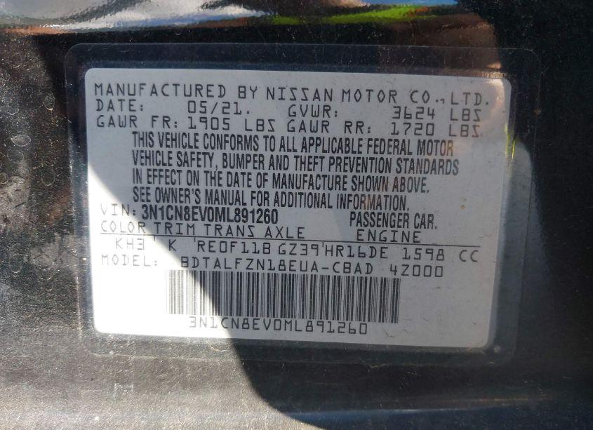 Photo 9 of 2021 Nissan Versa SV XTRONIC CVT (VIN 3N1CN8EV0ML891260)