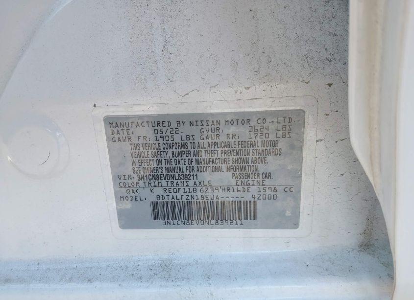 Photo 9 of 2022 Nissan Versa 1.6 SV XTRONIC CVT (VIN 3N1CN8EV0NL839211)