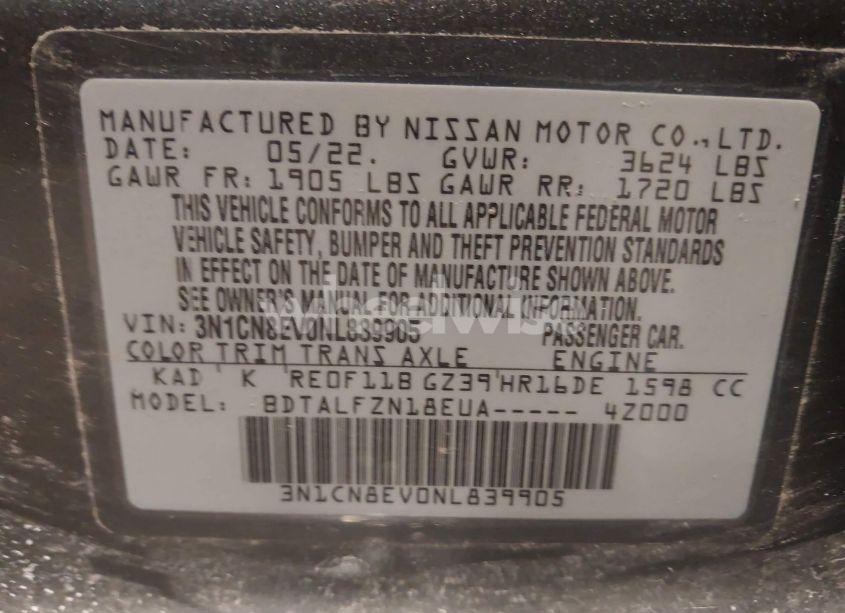 Photo 9 of 2022 Nissan Versa 1.6 SV XTRONIC CVT (VIN 3N1CN8EV0NL839905)