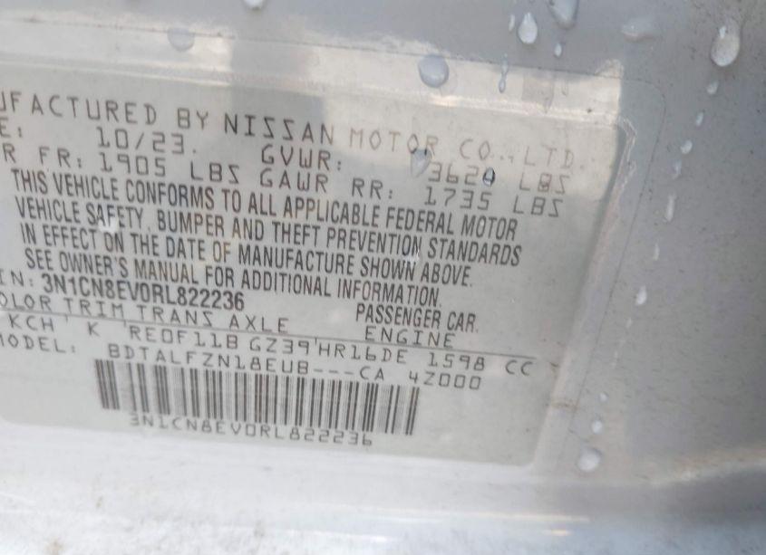 Photo 9 of 2024 Nissan Versa 1.6 SV (VIN 3N1CN8EV0RL822236)
