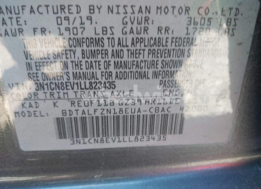 Photo 9 of 2020 Nissan Versa SV XTRONIC CVT (VIN 3N1CN8EV1LL823435)