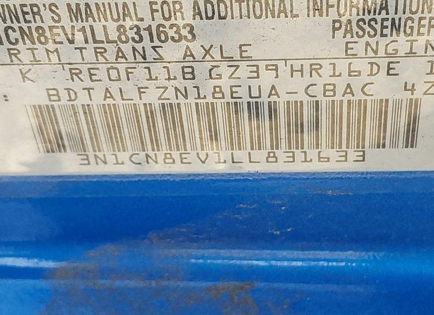 Photo 9 of 2020 Nissan Versa SV XTRONIC CVT (VIN 3N1CN8EV1LL831633)