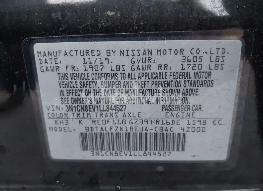 Photo 9 of 2020 Nissan Versa SV XTRONIC CVT (VIN 3N1CN8EV1LL844527)