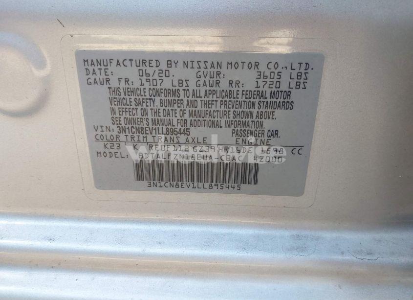 Photo 9 of 2020 Nissan Versa SV XTRONIC CVT (VIN 3N1CN8EV1LL895445)
