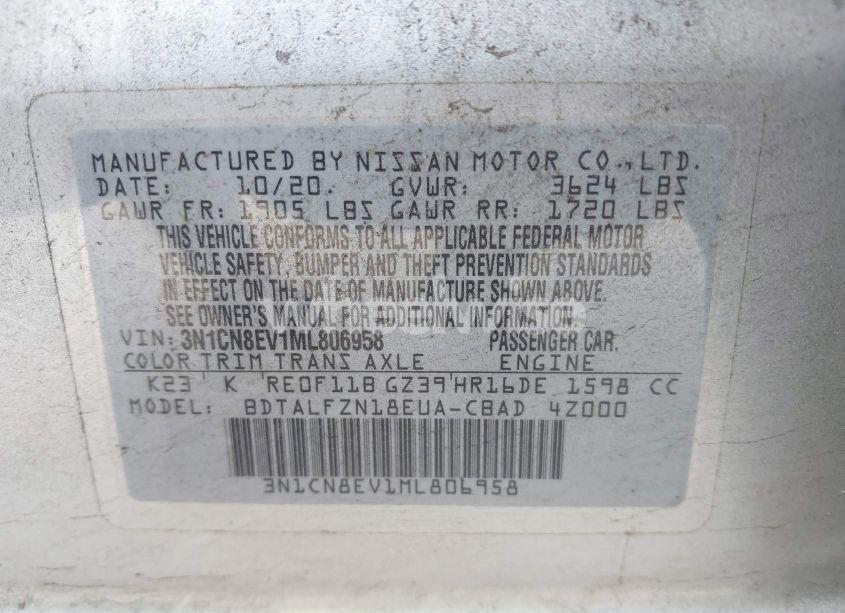 Photo 9 of 2021 Nissan Versa SV XTRONIC CVT (VIN 3N1CN8EV1ML806958)