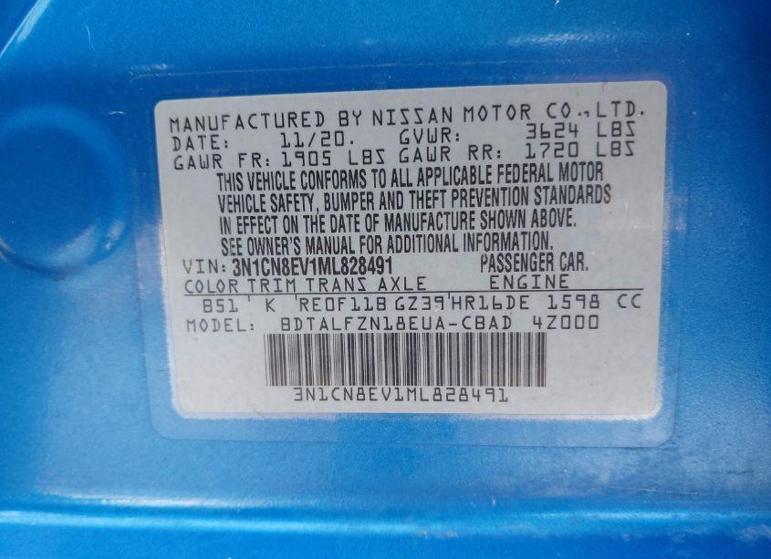 Photo 9 of 2021 Nissan Versa SV XTRONIC CVT (VIN 3N1CN8EV1ML828491)