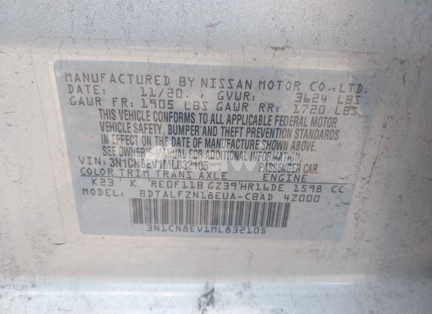 Photo 9 of 2021 Nissan Versa SV XTRONIC CVT (VIN 3N1CN8EV1ML832105)