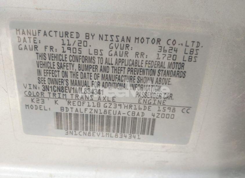 Photo 9 of 2021 Nissan Versa SV XTRONIC CVT (VIN 3N1CN8EV1ML834341)