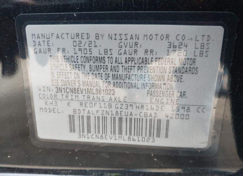 Photo 9 of 2021 Nissan Versa SV XTRONIC CVT (VIN 3N1CN8EV1ML861023)