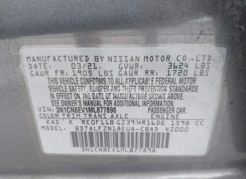 Photo 9 of 2021 Nissan Versa SV XTRONIC CVT (VIN 3N1CN8EV1ML877898)