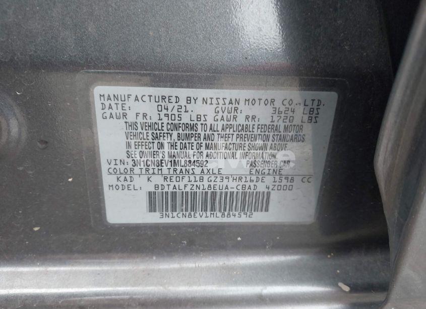 Photo 9 of 2021 Nissan Versa SV XTRONIC CVT (VIN 3N1CN8EV1ML884592)