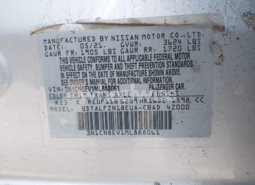 Photo 9 of 2021 Nissan Versa SV XTRONIC CVT (VIN 3N1CN8EV1ML888061)