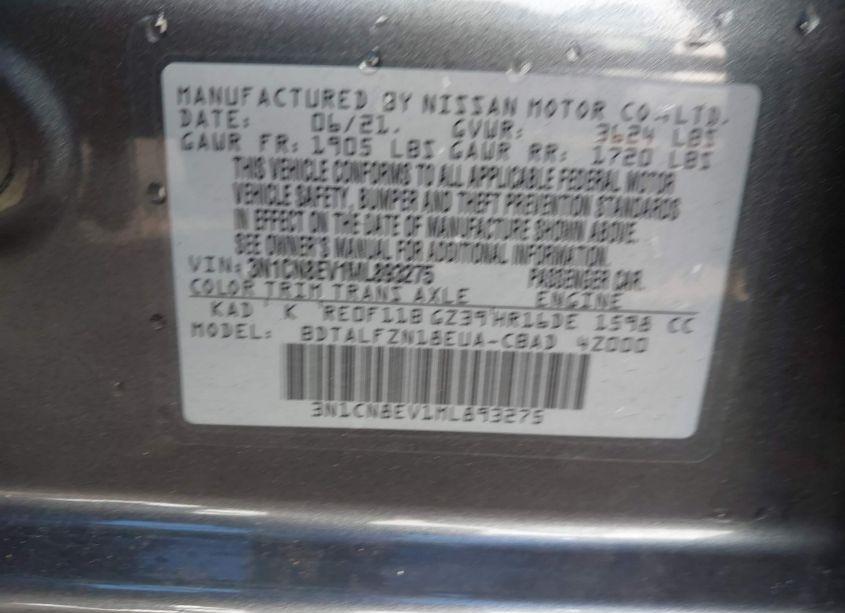 Photo 9 of 2021 Nissan Versa SV XTRONIC CVT (VIN 3N1CN8EV1ML893275)