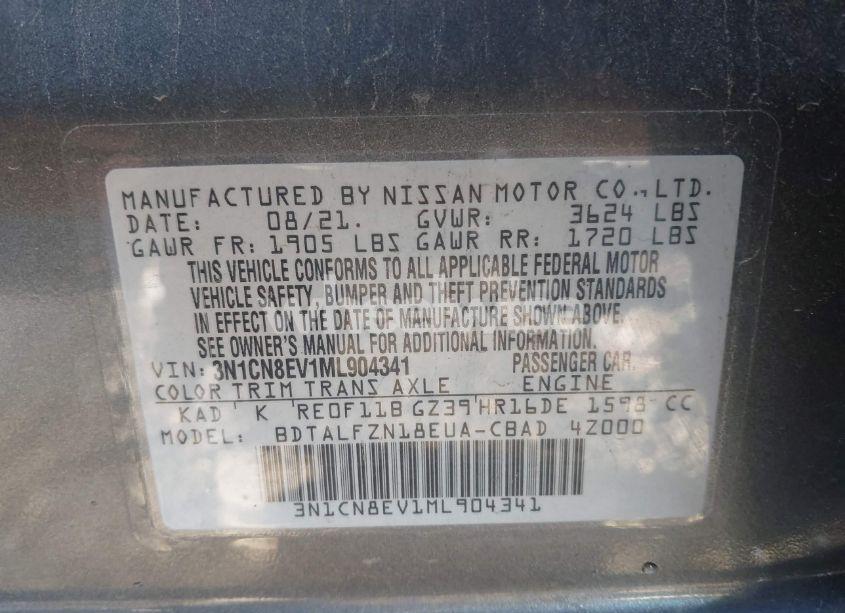 Photo 9 of 2021 Nissan Versa SV XTRONIC CVT (VIN 3N1CN8EV1ML904341)