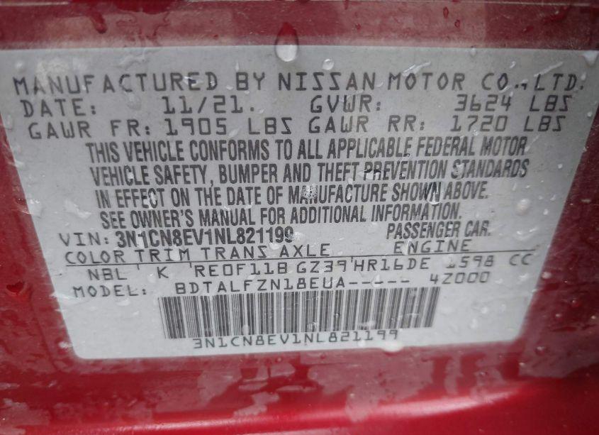 Photo 9 of 2022 Nissan Versa 1.6 SV XTRONIC CVT (VIN 3N1CN8EV1NL821199)