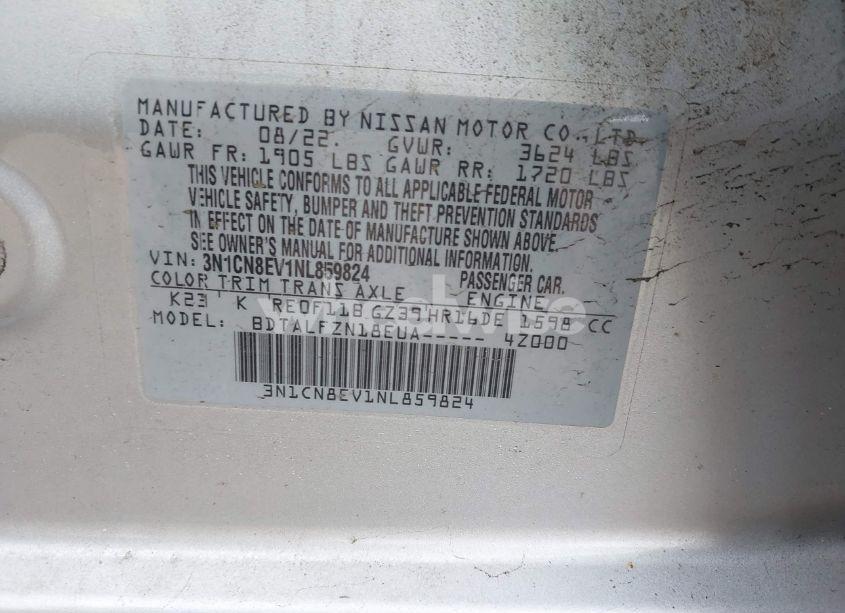 Photo 9 of 2022 Nissan Versa 1.6 SV XTRONIC CVT (VIN 3N1CN8EV1NL859824)